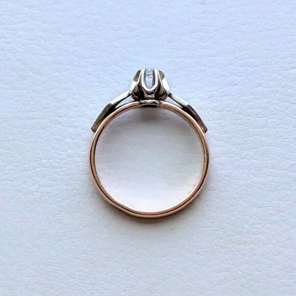Vintage Russian USSR Solid 14K 585 Rose Pink White Gold Diamond Buttercup Ring